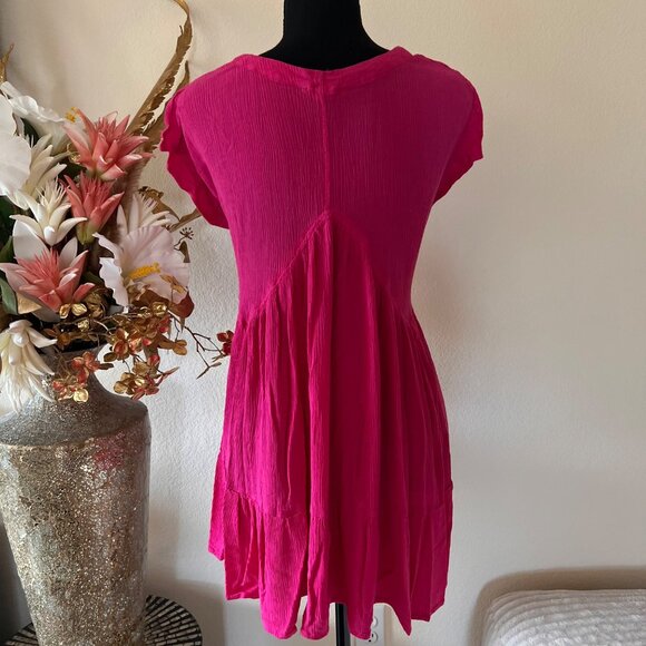 Hot Pink Y2K Babydoll Flowy Blouse / Beach Cover Up M - Picture 3 of 6